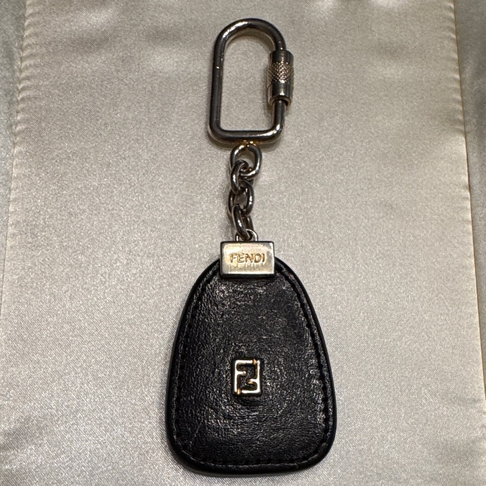 Fendi Black Leather Keychain with Silver Hardware